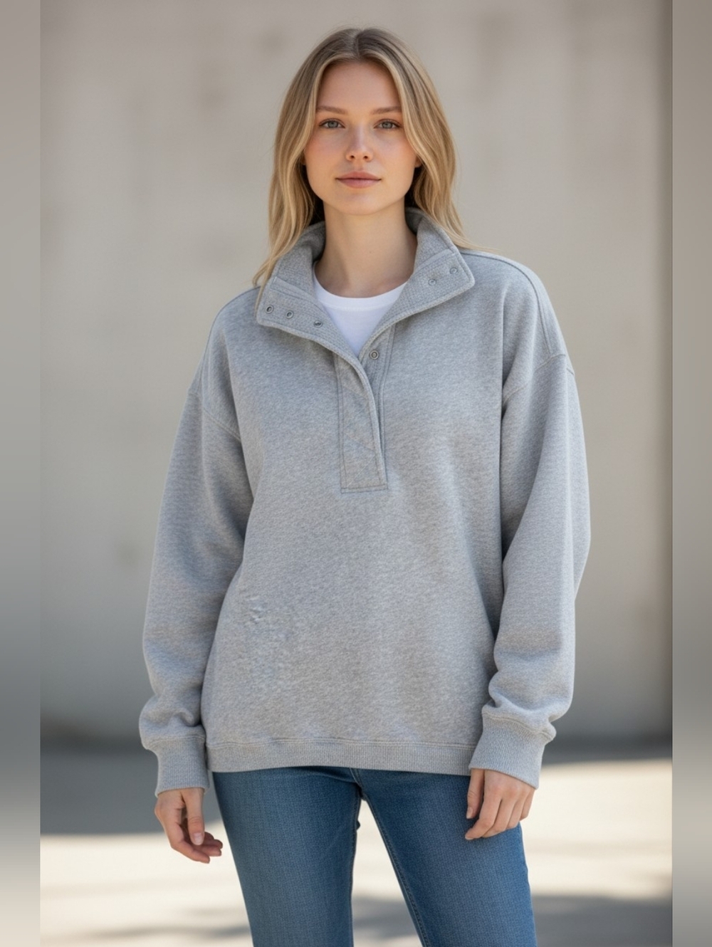 AERIE Gray Half Snap Up Sweater